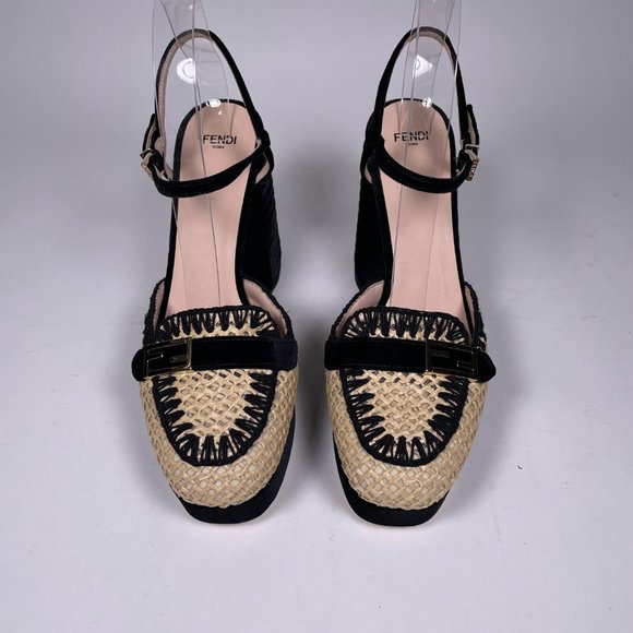 FENDI Ivory Raffia Black Velvet 'Promenades' - Picture 3 of 11